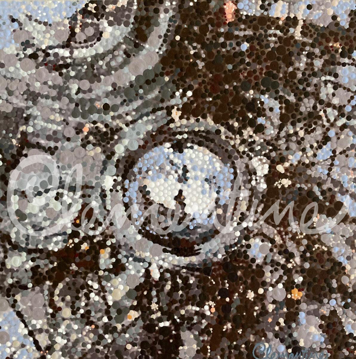Grey and brown dot painting.