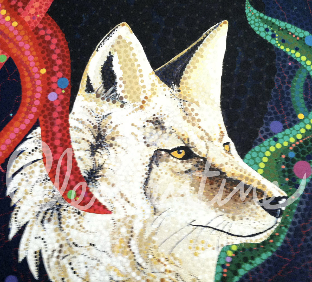 A coyote, rendered in dots.
