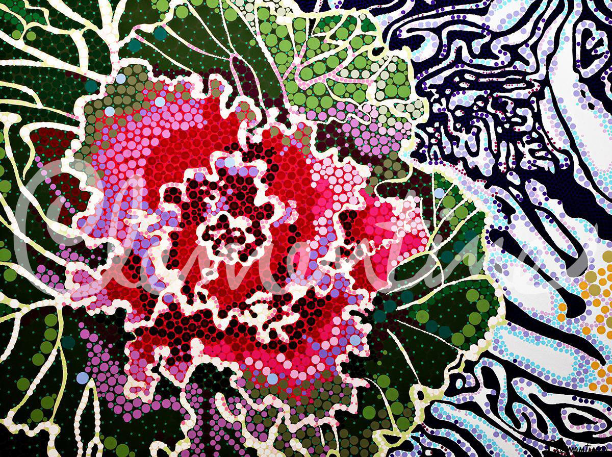 Abstract painting of a cabbage plant flowering, Boulder county farm art.